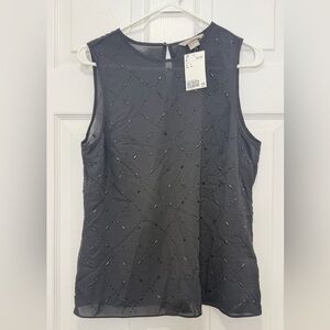 NEW H&M Black Top with Bead Accents Size 8